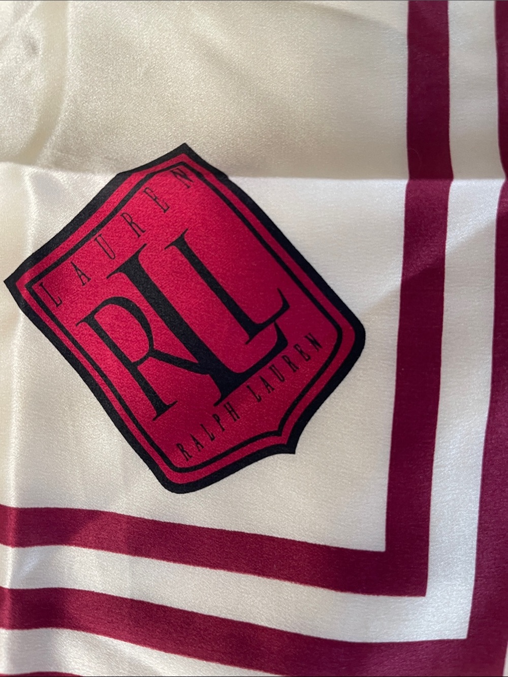 Silk-Look Square Scarf in Cream, Black & Burgundy - Picture 2 of 5